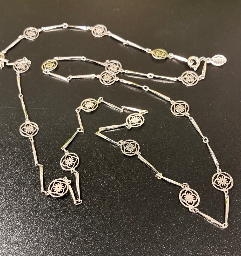 Vintage Avon Silver-Tone Floral Filigree Station Necklace 27 Inch